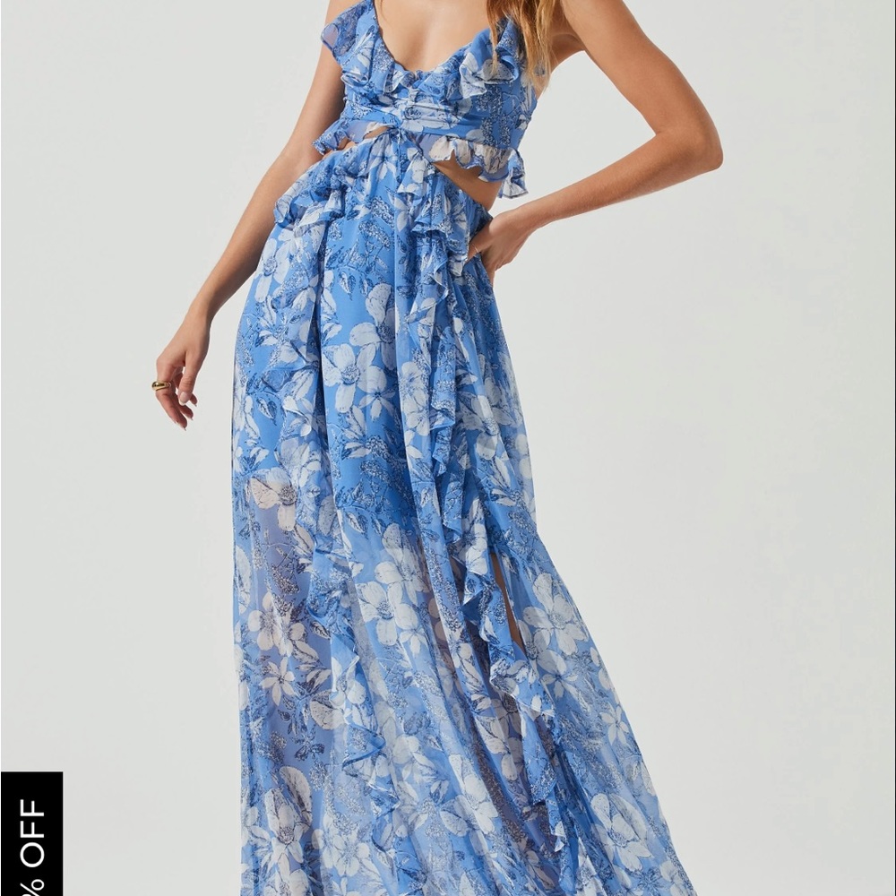 ASTR THR LABEL CUTOUT RUFFLE MAXI DRESS